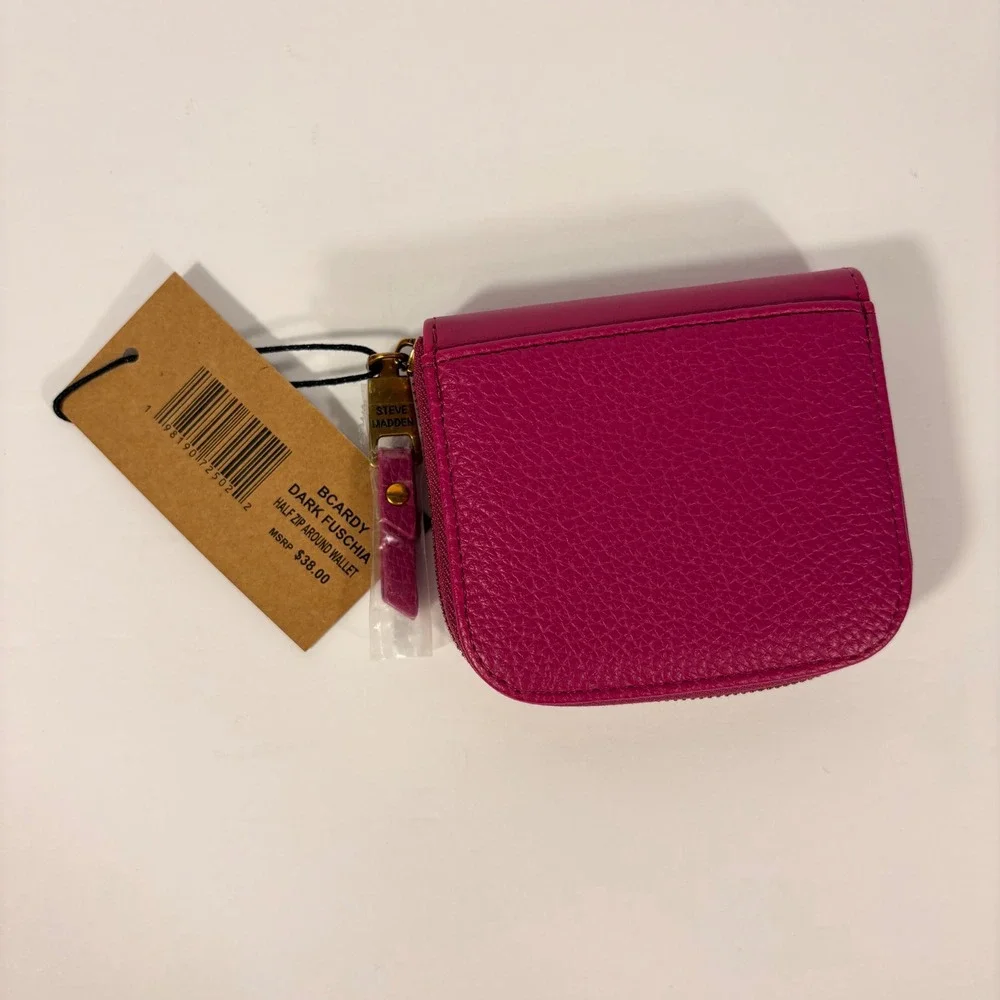 Steve Madden BCARDY Dark Fuschia Half Zip Around Wallet Pebbled Faux Leather New
